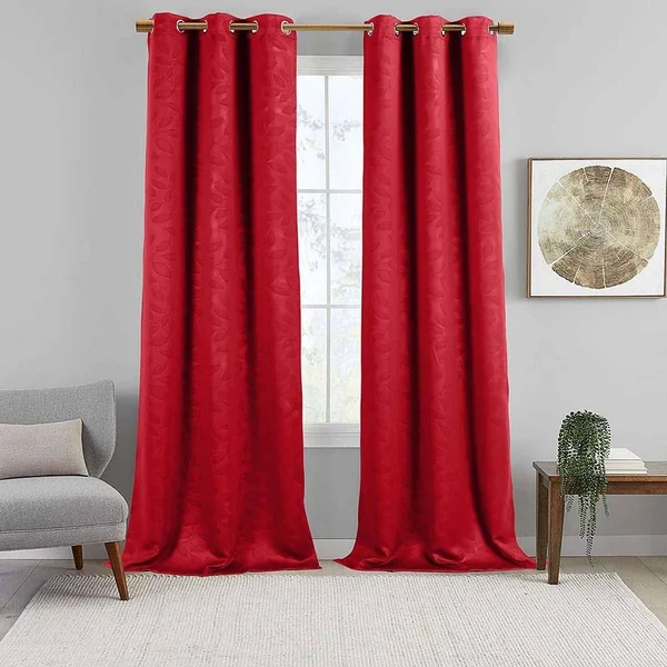 Virginia Blackout Window Curtain Leaf Design (Set of 2) 74 x 108x22 Pair - Red
