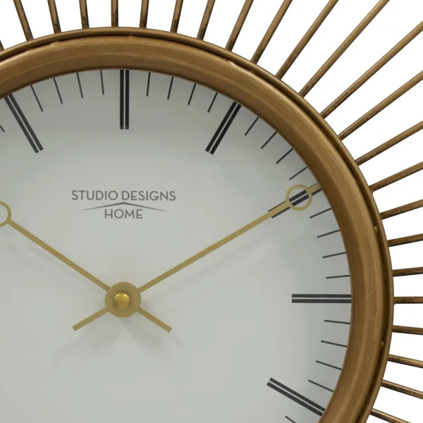 Studio Designs Home Mod Large 30x22 Retro Starburst Metal Wall Clock with Hour Minute Markers and Quartz Movement - Golden Brass