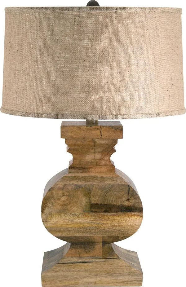807 Curved Block Solid Wood Table Lamp, 28 x 18 x 18 inches