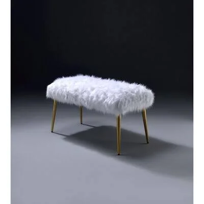 Drea II Bench in White Faux Fur & Gold Everly Quinn