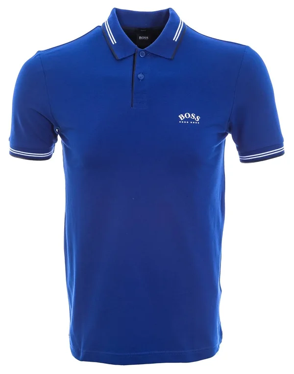 Hugo Boss - Slim Fit Polo Shirt in Stretch Piqu with Curved Logo - Blue