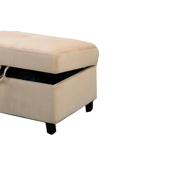 Fabric Upholstered Rectangular Ottoman with Hidden Storage, Beige