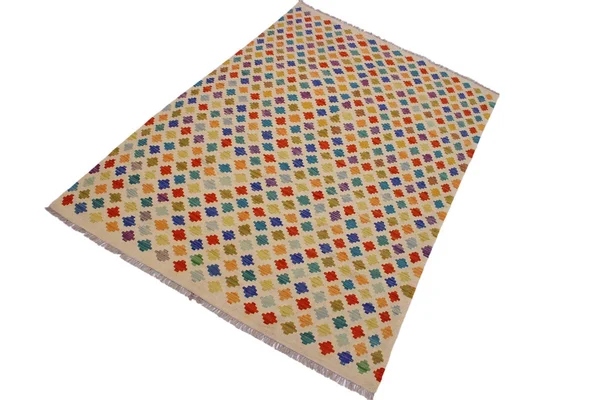 Geometric Kilim Annis Beige Blue Hand Woven Area Rugs 5x8