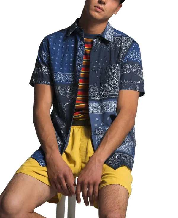 The North Face Men's Baytrail Pattern S/S Shirt Urban Navy Bandana Renewal Multi Print