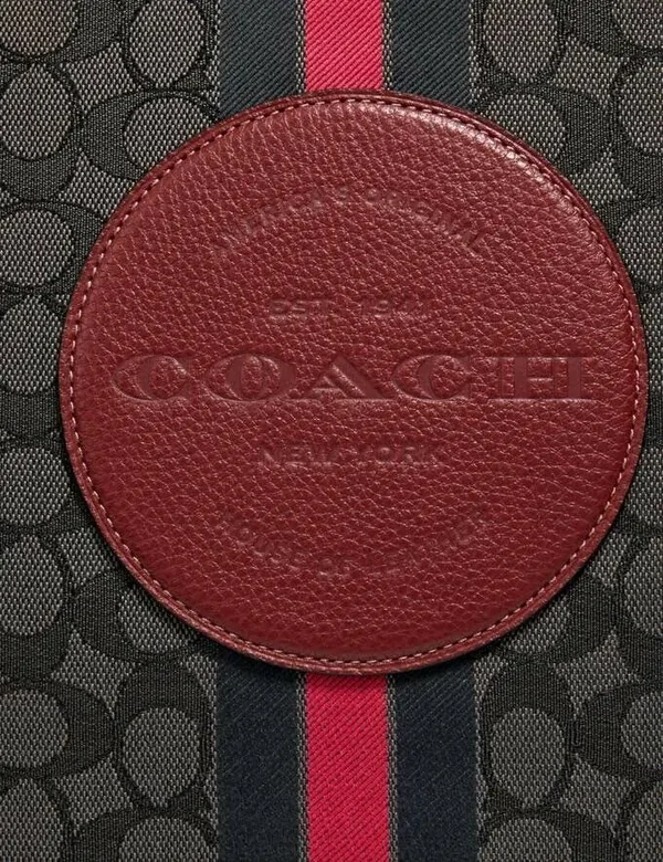 Coach Dempsey Tote Signature Jacquard Stripe Logo Patch Pink Purse Nwt