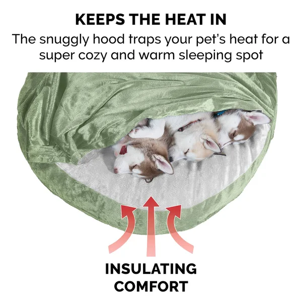 FurHaven Snuggery Burrow Dog Bed - Microvelvet Cooling Gel Foam - 44x22 Round, Sage
