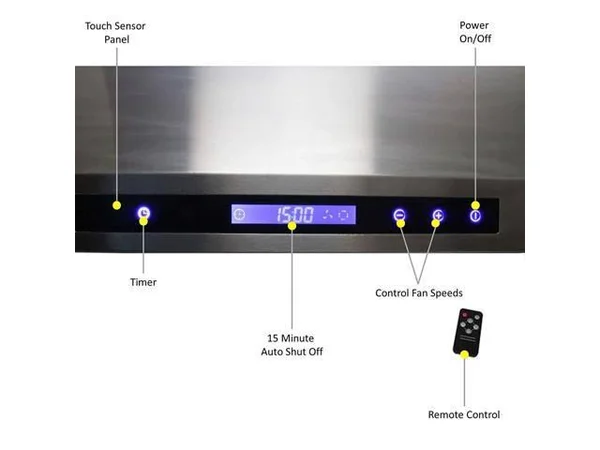 Awoco 36” Island Mount 43”h Stainless Steel Range Hood 4 Speeds, 6” Round Top Vent 900CFM 4 LED Lights & Remote Control (RH