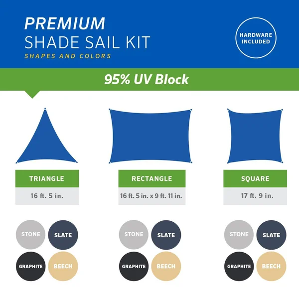 Coolaroo Premium Shade Sail Kit, (16&5x22 Triangle), Graphite