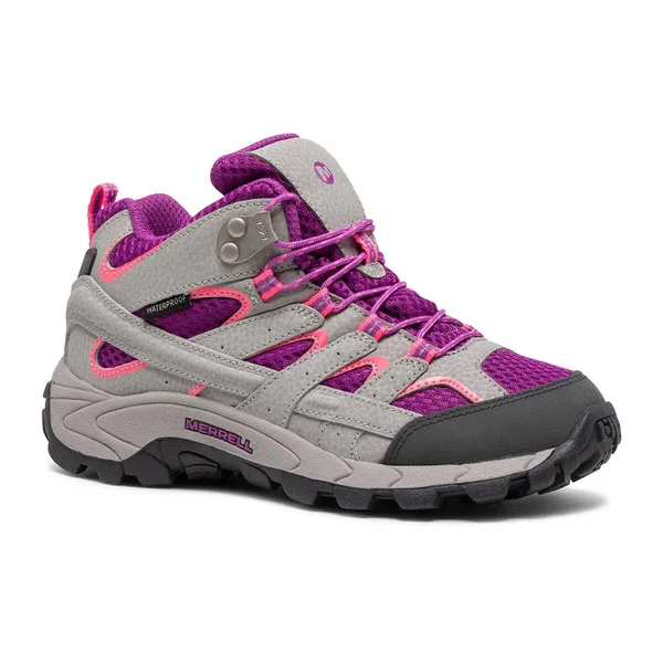 Merrell Kid's Moab 2 Mid Waterproof Boot, Size: 11.5, Paloma/Berry