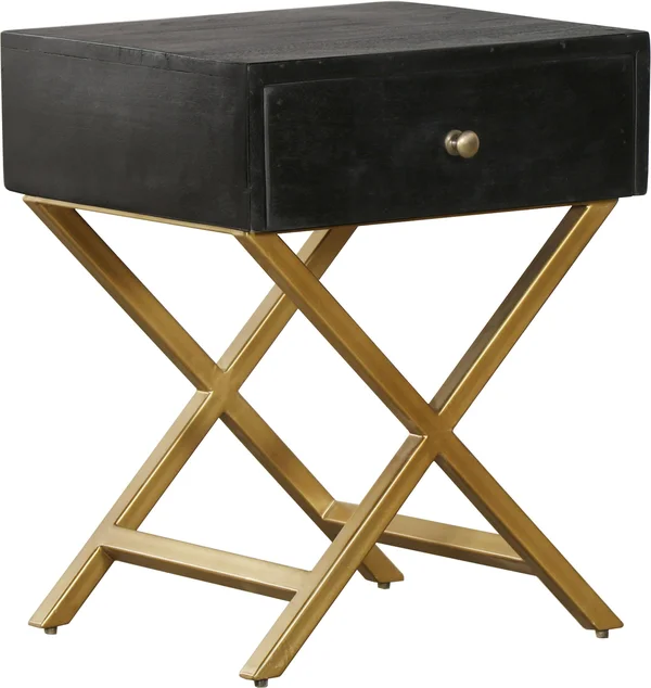 HomeFare Black & Brass Side Table with Drawer
