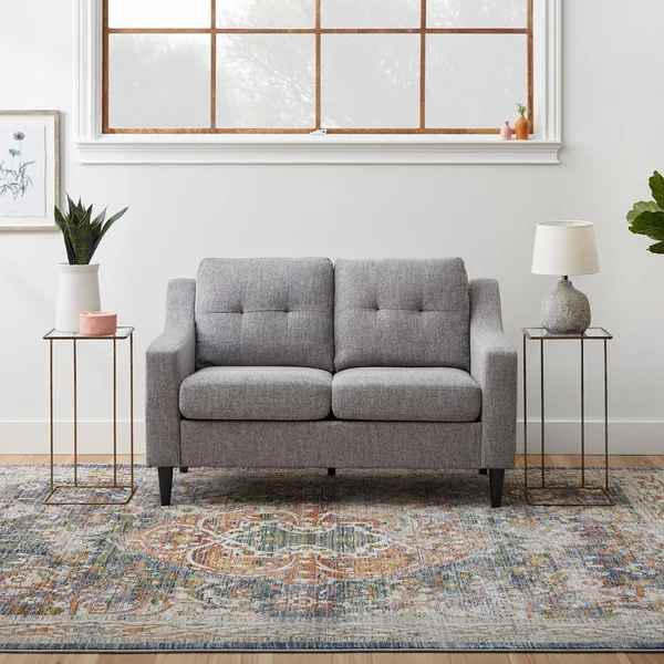 Brookside Ellen 54x22 Upholstered Scooped Arm Loveseat - Navy