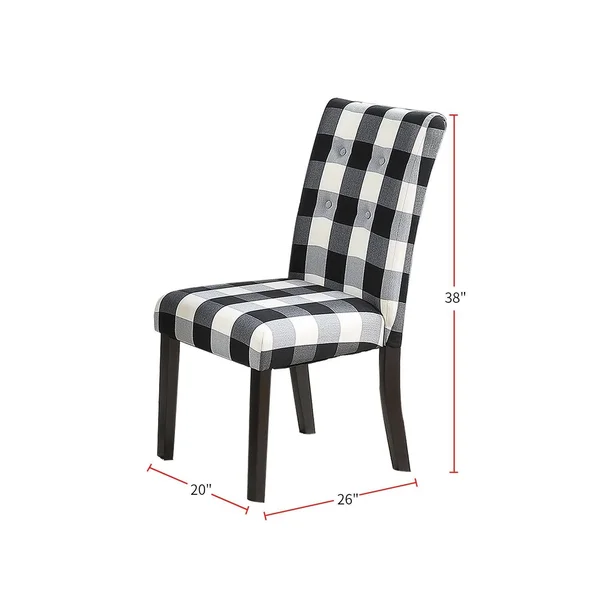 Beige Grid Patterned Fabric Upholstered Side Chairs - Set of 2