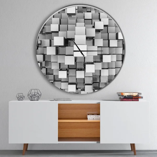 Designart &Black and Grey Cubes & Modern Wall Clock, Size: 23 inch x 23 inch, Silver