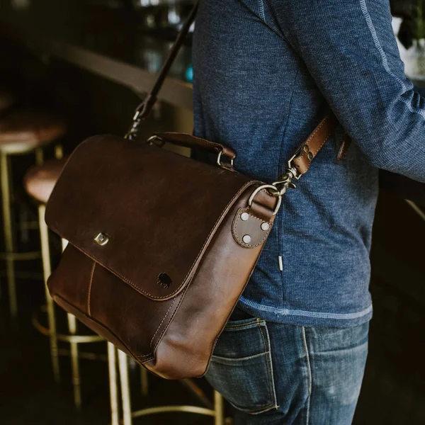 Denver Leather Laptop Messenger Bag - Dark Briar
