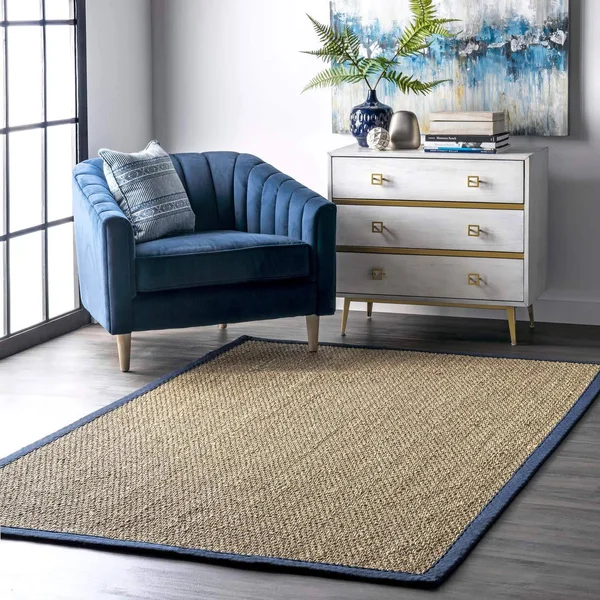 nuLOOM Elijah Seagrass Natural Area Rug - 8& Round, Navy