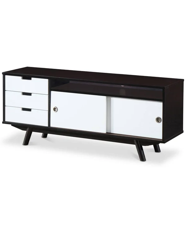 Modern Wood Veneer 55x22 TV Stand with Sliding Doors Wenge Techni Mobili