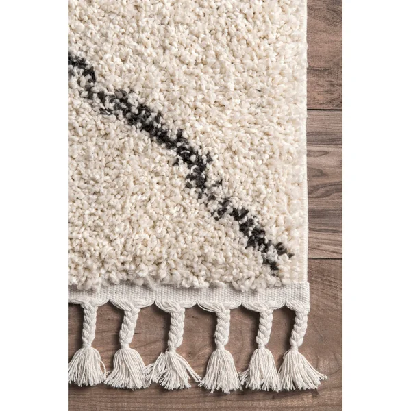 nuLOOM Jessie Moroccan Lattice Shag Off-White 10 ft. Square Rug, Beige
