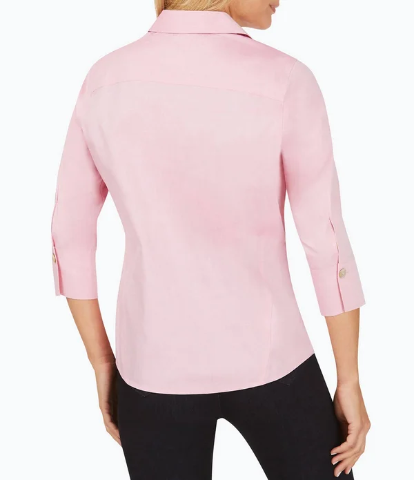 Foxcroft Paityn Solid Pinpoint Oxford Non-Iron Shaped Button Front Point Collar Shirt - Womens, 14, Almond Tart