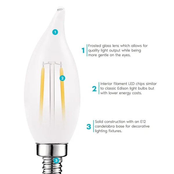 Luxrite LED Chandelier Light Bulb, E12 LED Bulb Dimmable, 40 Watt Equivalent, 2700K Warm White, Frosted Bulb, Flame Tip, 360lm