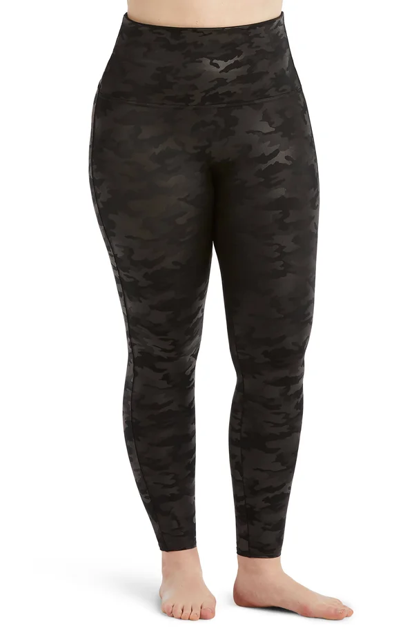 Spanx Plus Size Camo Faux-Leather Leggings - Black Camo