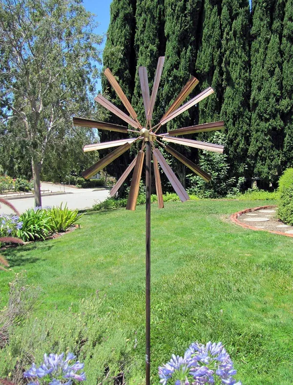 Stanwood Wind Sculpture Kinetic Copper Wind Sculpture, Double Windmill Spinner