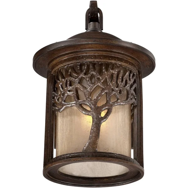John Timberland Mission Outdoor Wall Light Fixture Bronze Tree Motif 12 1/4x22 Amber Glass Lantern for Exterior House Porch Pati