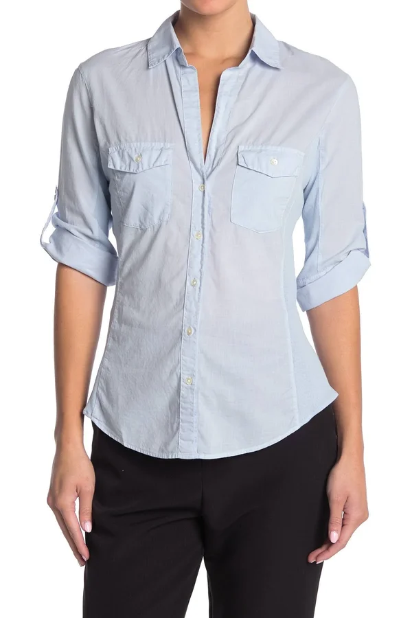 James Perse Contrast Ribbed Surplus Shirt, Size 0 - Open Sky at Nordstrom Rack