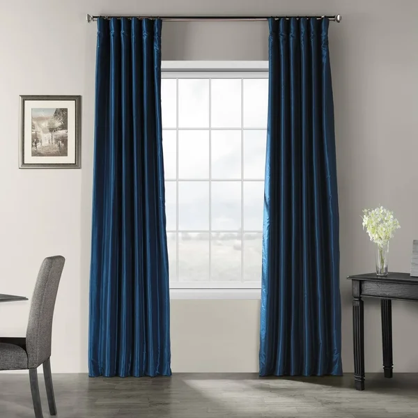 Exclusive Fabrics Vintage Textured Faux Dupioni Silk Curtain PANEL - Size: 50 x 84, Blue