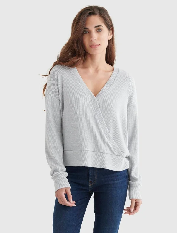 Lucky Brand Women's Long Sleeve 2 Way Wrap Cloud Jersey Sweatshirt