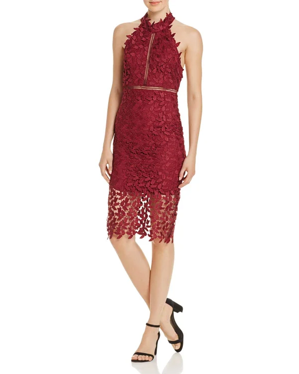 Bardot Gemma Womens Lace Cocktail Halter Dress - Ivory