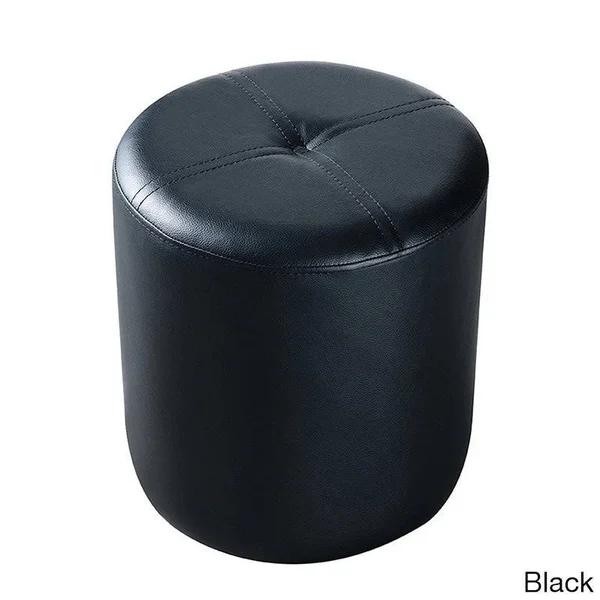 Porch & Den Lodo Wynkoop Round Upholstered Stool Ottoman, Black