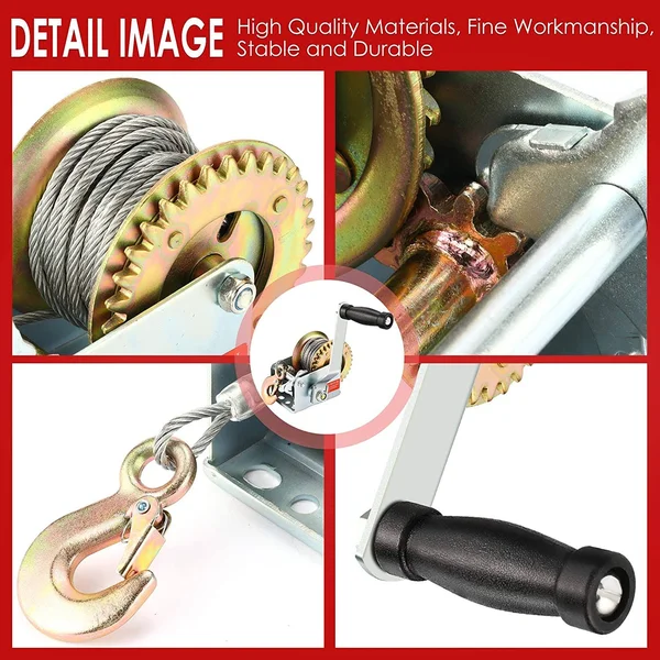 Aceshin Heavy Duty Hand Winch, 600lbs Hand Crank Strap Cable Gear Winch ATV Boat Trailer