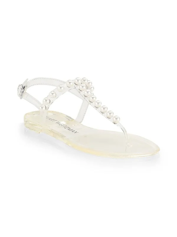 Stuart Weitzman Goldie Jelly Flat Sandals - CLEAR. Shine Rubber, Size: 4 Medium
