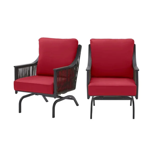 Hampton Bay Bayhurst Black Wicker Outdoor Patio Rocking Lounge Chair with CushionGuard Chili Red Cushions (2-Pack)