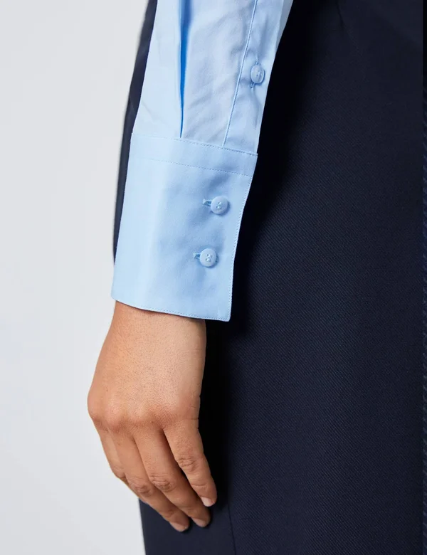 Hawes & Curtis Women's Fitted Shirt with High Long Collar in Ice Blue, Size 14, Single Cuff