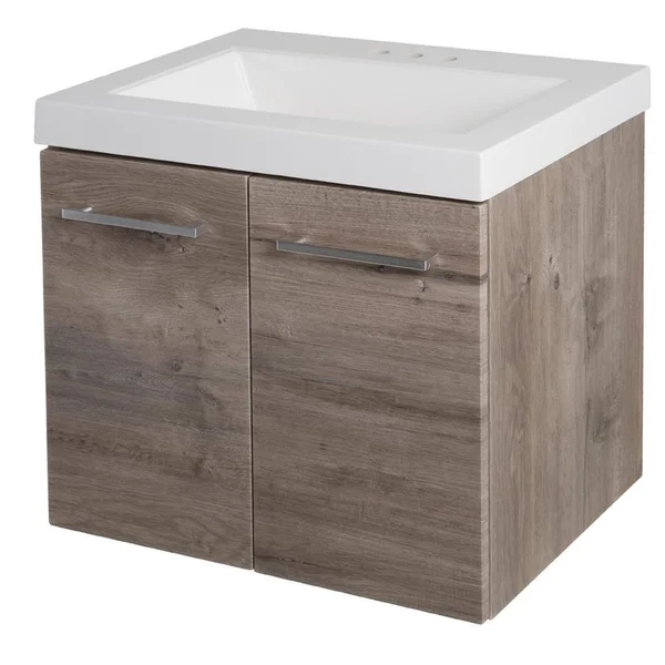 Domani Stella 24 in. W x 19 in. D Wall Hung Bath Vanity in White Washed Oak with Cultured Marble Vanity Top in White with Sink