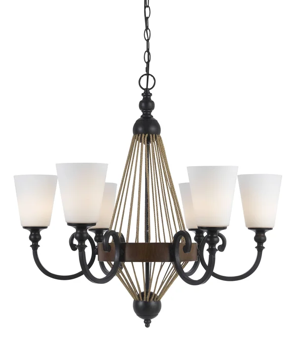 Cal Lighting 6-Light Monticello Chandelier - Metal/Wood - FX-3563/6