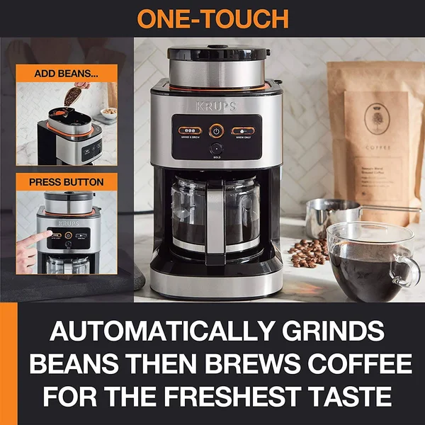 Krups Km550d50 Personal Café Grind Drip Coffee Maker, 4 Cups, Silver