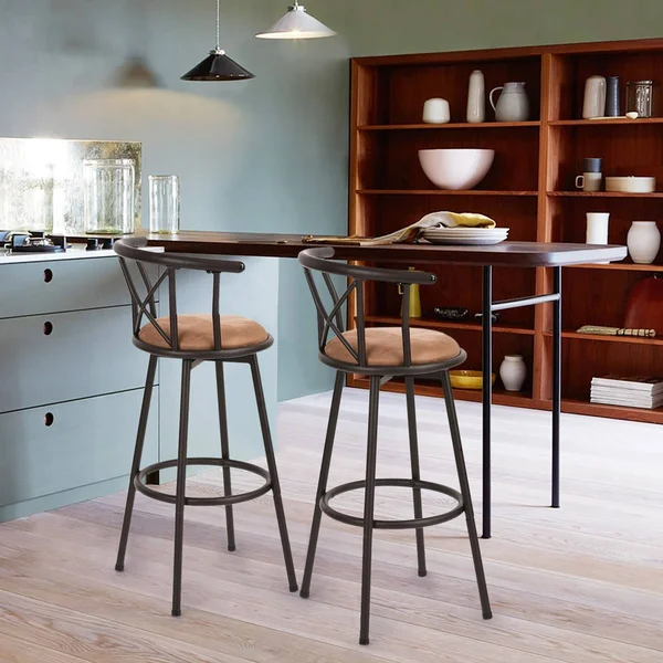Furniturer Hailey 29 in. Brown Swivel Bar Stool (Set of 2)