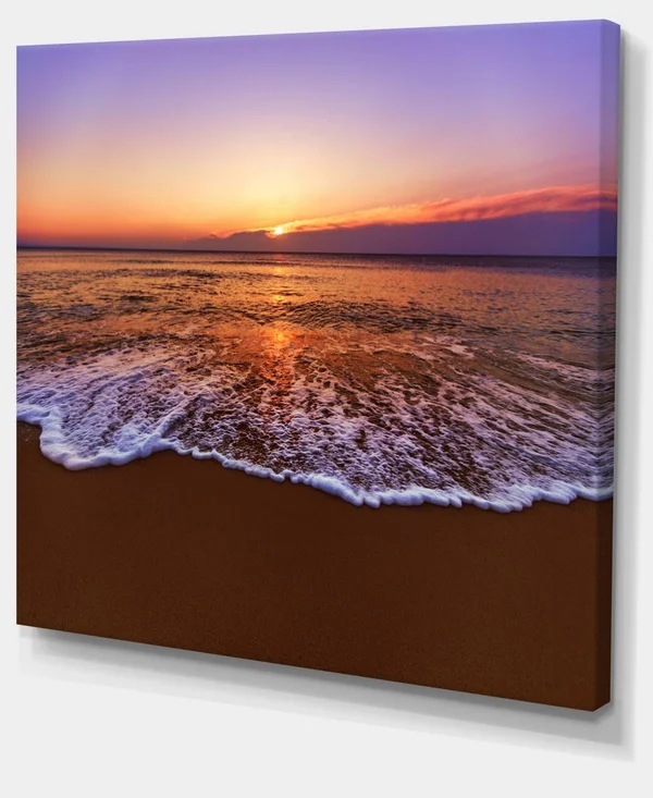 Design Art Orange Tinged Sea Waters at Sunset Photographic Print on Wrapped Canvas - Size: 12x22 H x 20x22 W x 1x22 D, Blue