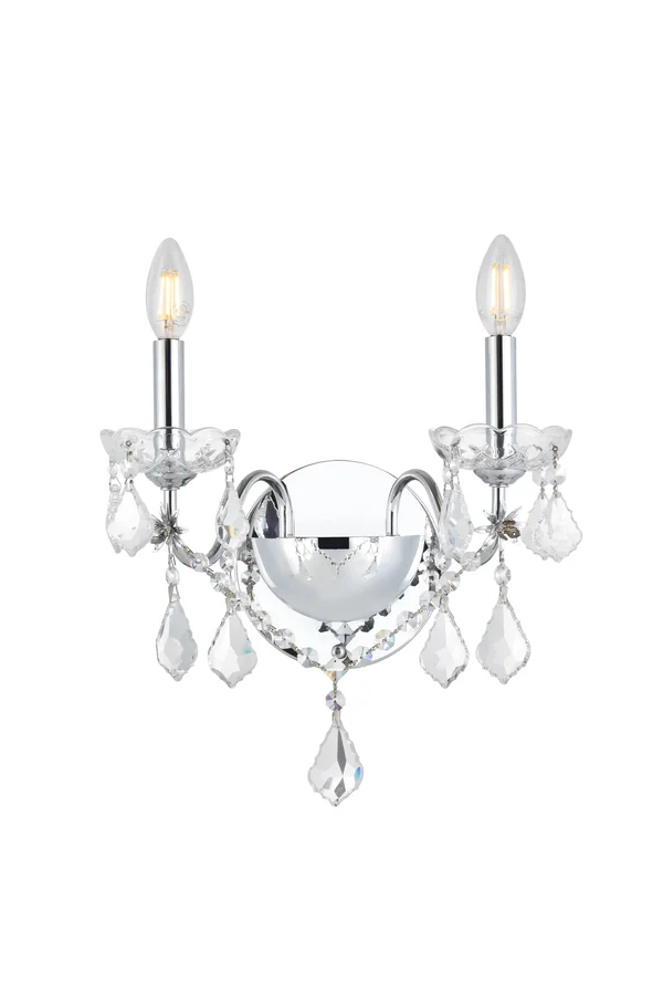 St. Francis 2 Light Chrome Wall Sconce Clear Elegant Cut Crystal - Elegant Lighting V2015W2C/EC