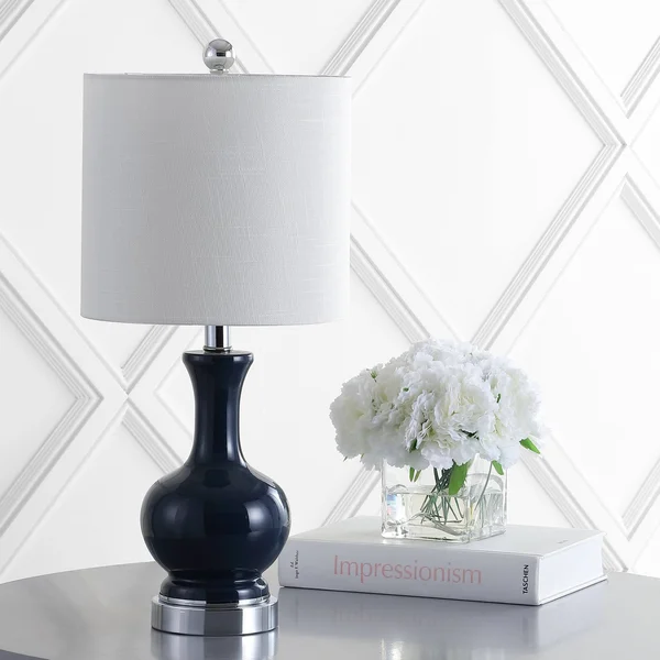 Jonathan Y Cox 22 in. Metal/Glass LED Table Lamp - Navy (Set of 2)