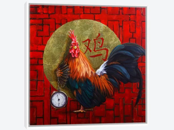 Framed Canvas Art (White Floating Frame) - Keeper of Time by Lucia Heffernan ( Animal Art > Farm Animals > Chickens u002