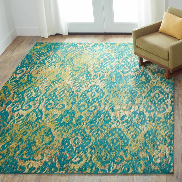 Alexander Home Contemporary Green/ Yellow Ikat Area Rug - 3&9 inch x 5&2 inch