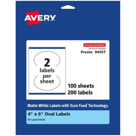 Avery Matte White Oval Labels, 4 inch x 6 inch, 200 Labels, Size: 4 x 6