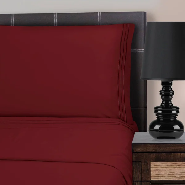 Superior Wrinkle Resistant Emboidered Microfiber Deep Pocket Sheet Set - California King - Burgundy