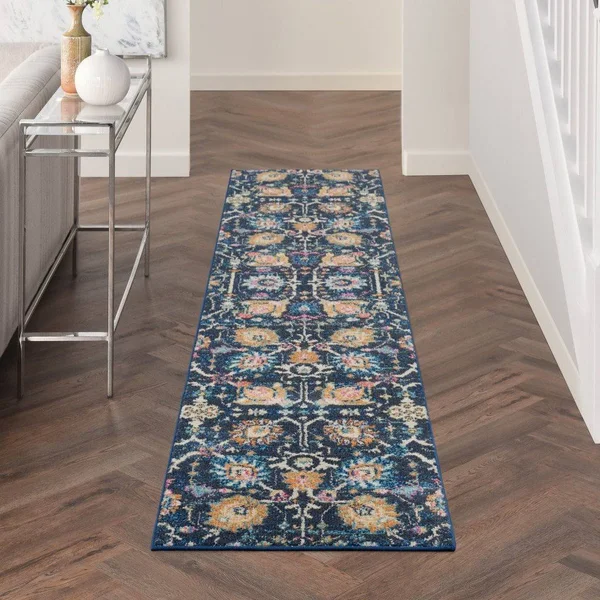 7 x 10 Navy Blue Floral Buds Area Rug