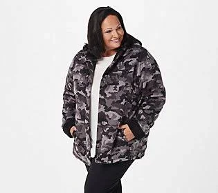 Cuddl Duds Fleecewear Bonded Sherpa Snap Front Jacket - Size X-Large, Grey Camo