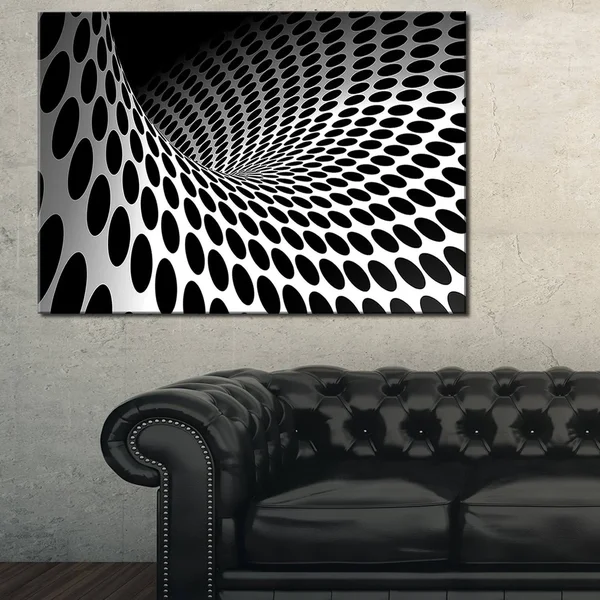 Design Art Waves and Circles Black N& White - Abstract Art Canvas Print - 40 in. Wide x 20 in. High