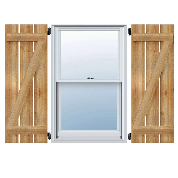 23x22W x 50x22H TimberCraft Four 5 3/8x22 Boards Spaced Board-n-Batten Shutters w/Z-Bar, Rough Sawn Western Red Cedar (Per Pair)